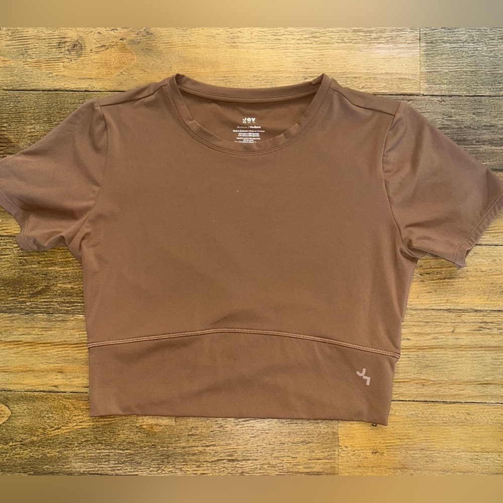 JoyLab Chocolate Brown Short Sleeve Cropped Soft Athletic Tee Workout - Picture 3 of 9